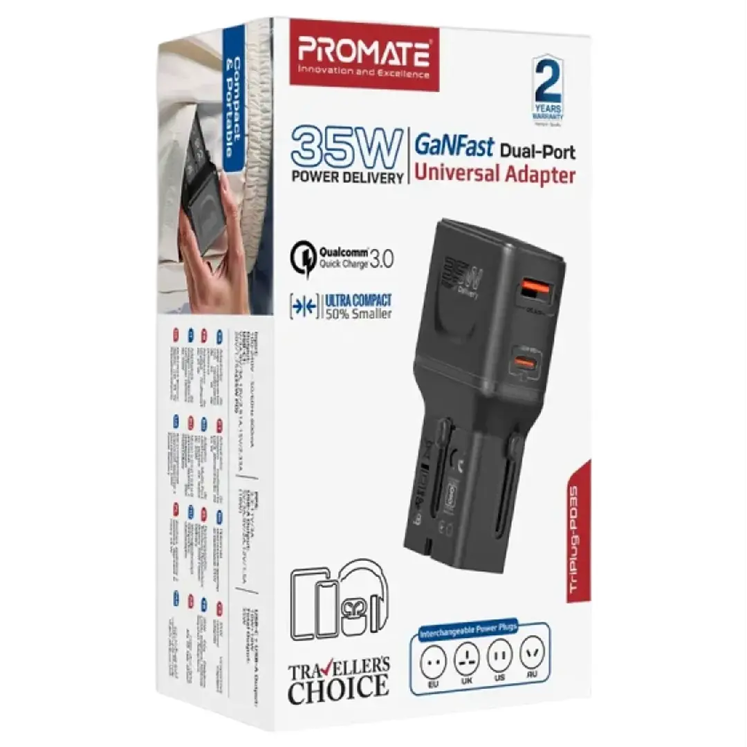 Promate Travel Adapter 35W PD + C to C Cable price comparison Qatar – cheapest at Carrefour Qatar