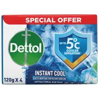 Dettol Instant Cool Antibacterial Bar Soap 120gx4 Pieces